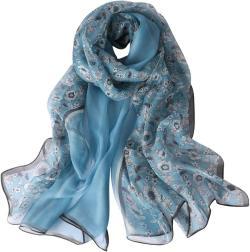 İpek Şal - Mavi çiçek desenli