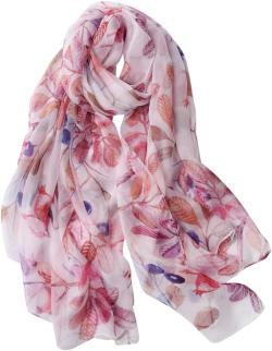 İpek Şal - Pembe yaprak desenli