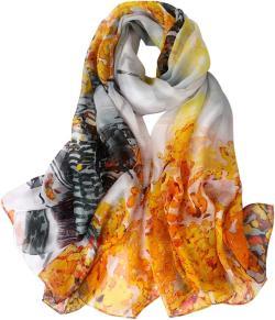 İpek Şal - Turuncu siyah desenli
