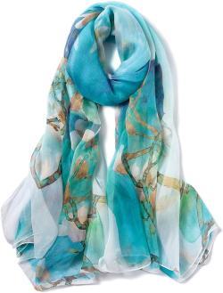 İpek Şal - Turkuaz yeşil beyaz desen